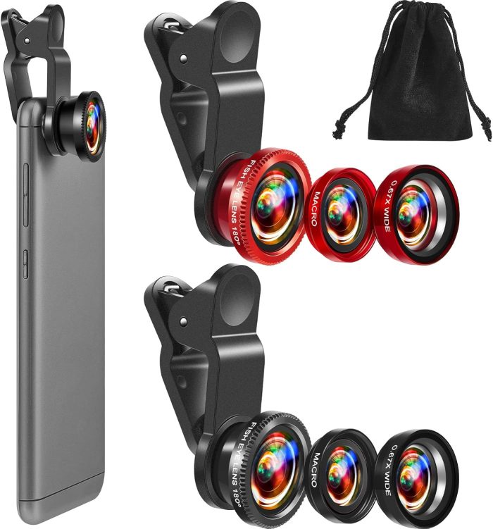 2 Pack Universal 3 in 1 Camera Lens Kit Phone Camera Shot Clip Fisheye Macro Wide Angle Lens Cell Phone Shot Attachments Compatible with Most Smartphones for Video, Live Show, Vlog