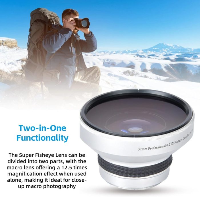 37mm 0.25X Super Fisheye Additional Lens, Macro Close Up Shooting, Made of Aluminum Alloy Optical Glass, Suitable for 37mm Caliber Camera Lenses - Image 2