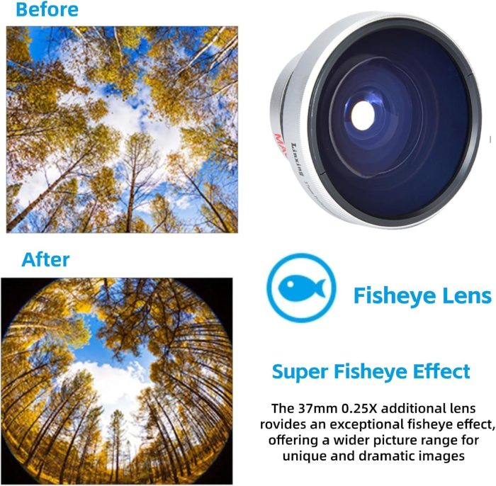 37mm 0.25X Super Fisheye Additional Lens, Macro Close Up Shooting, Made of Aluminum Alloy Optical Glass, Suitable for 37mm Caliber Camera Lenses - Image 3