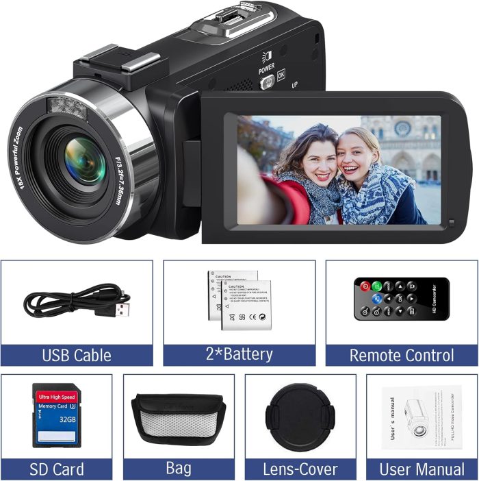 4K Video Camera Camcorder Ultra 44MP Vlogging Camera for YouTube 18X Digital Zoom Camcorder 3.0" IPS Screen IR Night Vision with External Mic, Controller, 2 Batteries and 32G SD Card - Image 7