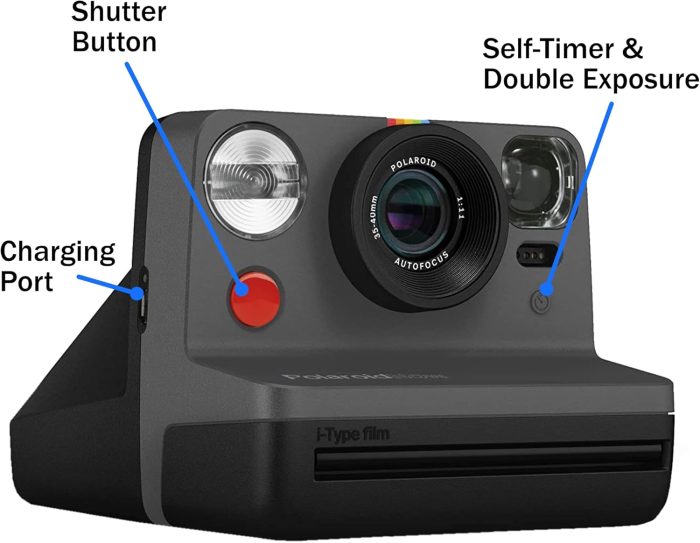 Gen 2 Now I-Type Instant Film Camera - Black Bundle with a B&W i-Type Film Pack (8 Instant Photos) and a Cleaning Cloth - Image 2